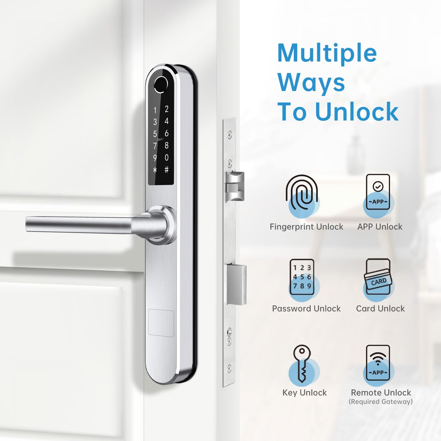 Ruveno Slim Fingerprint Türschloss Silber | Keyless Keypad | Bluetooth | Code | Türgriff