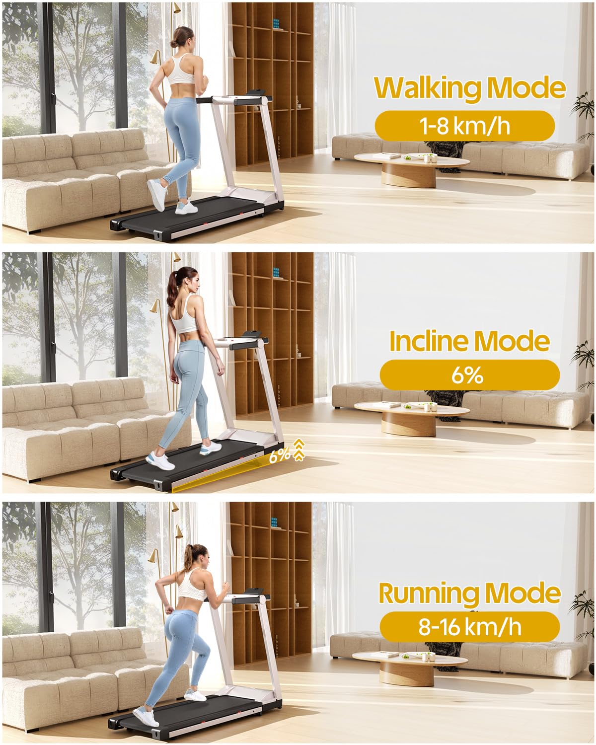Lacuffy Treadmills for Home Foldable 112x42cm, 158kg Weight Capacity, 16km/h, 6% Incline Folding Treadmill for Heavy People, Raceable Foldable Treadmill with Multi-runner Race, Door to Door Delivery