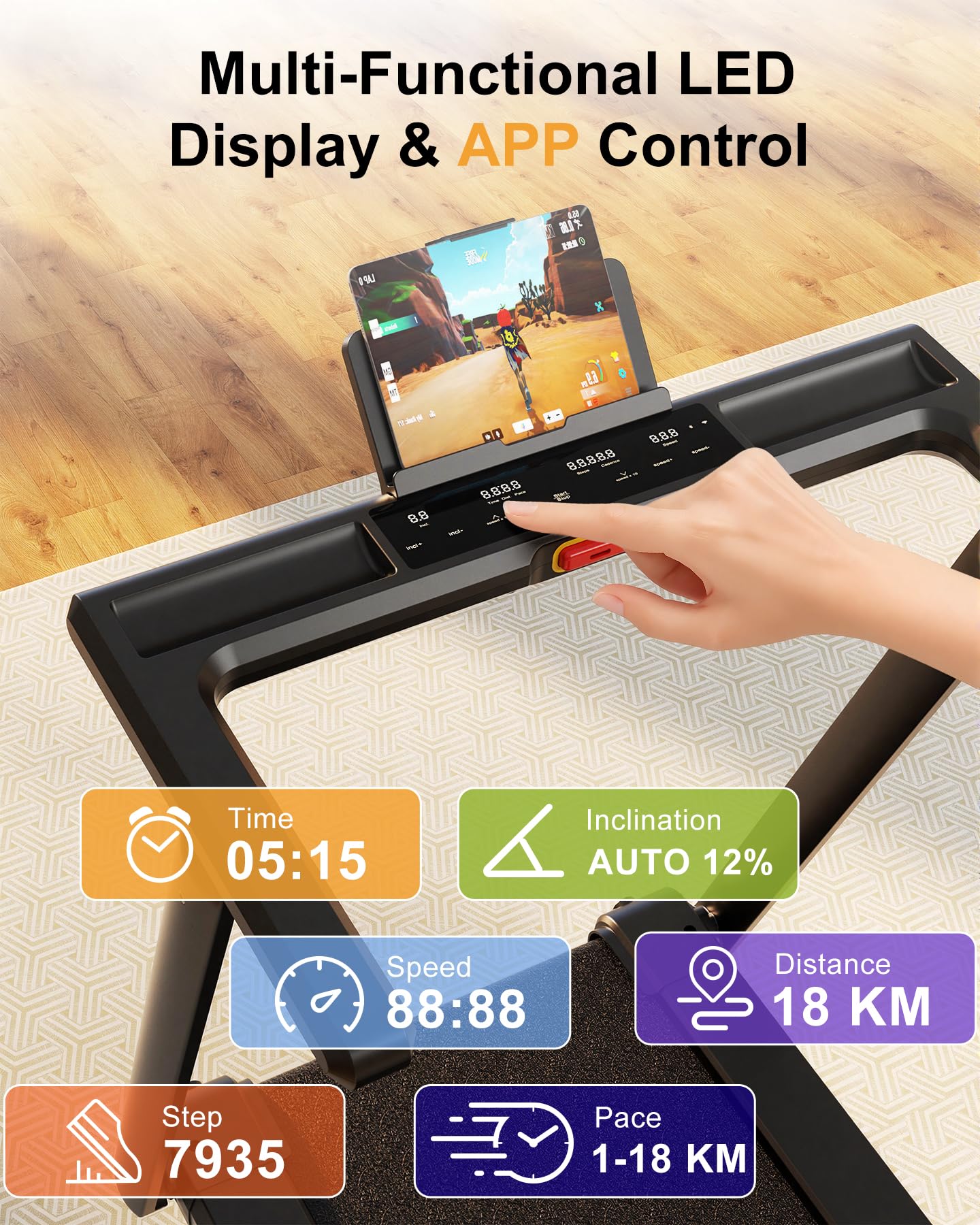 Lacuffy Foldable Treadmill with 12% Auto Incline, 181KG Capacity Treadmills for Heavy People, 18KM/H Running Machine for Home, APP Control with AI Coach, 4 Massage Modes