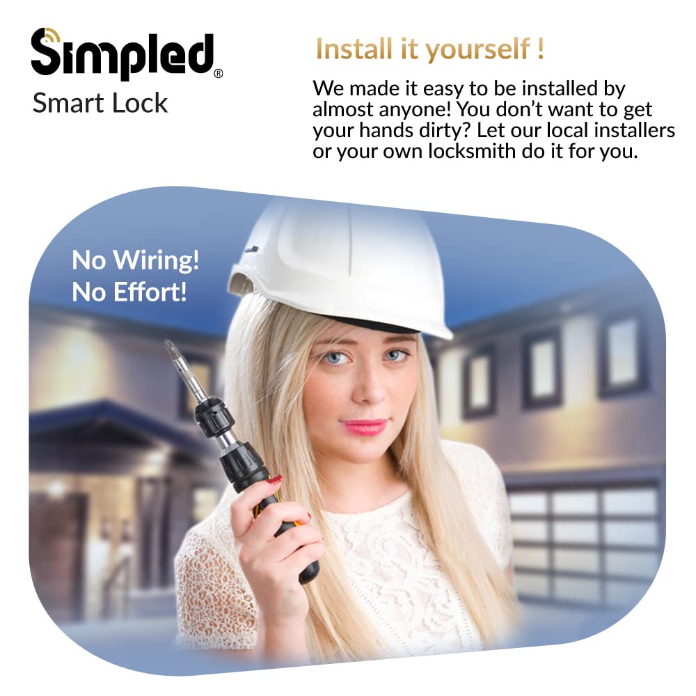 Simpled LF LeverLine Smart Lock, Fingerprint Keyless Security Entry Door Lock, Bluetooth Electronic Deadbolt, Touch Keypad, Smartphone Access (Dark)…