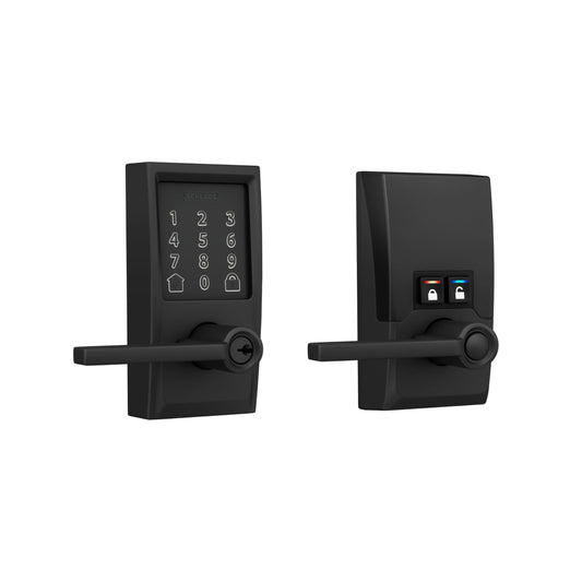 Schlage FE789WBCEN622LAT Encode Century WiFi Latitude Lever Smart Keyless Entry Touchscreen Door Lock, Matte Black
