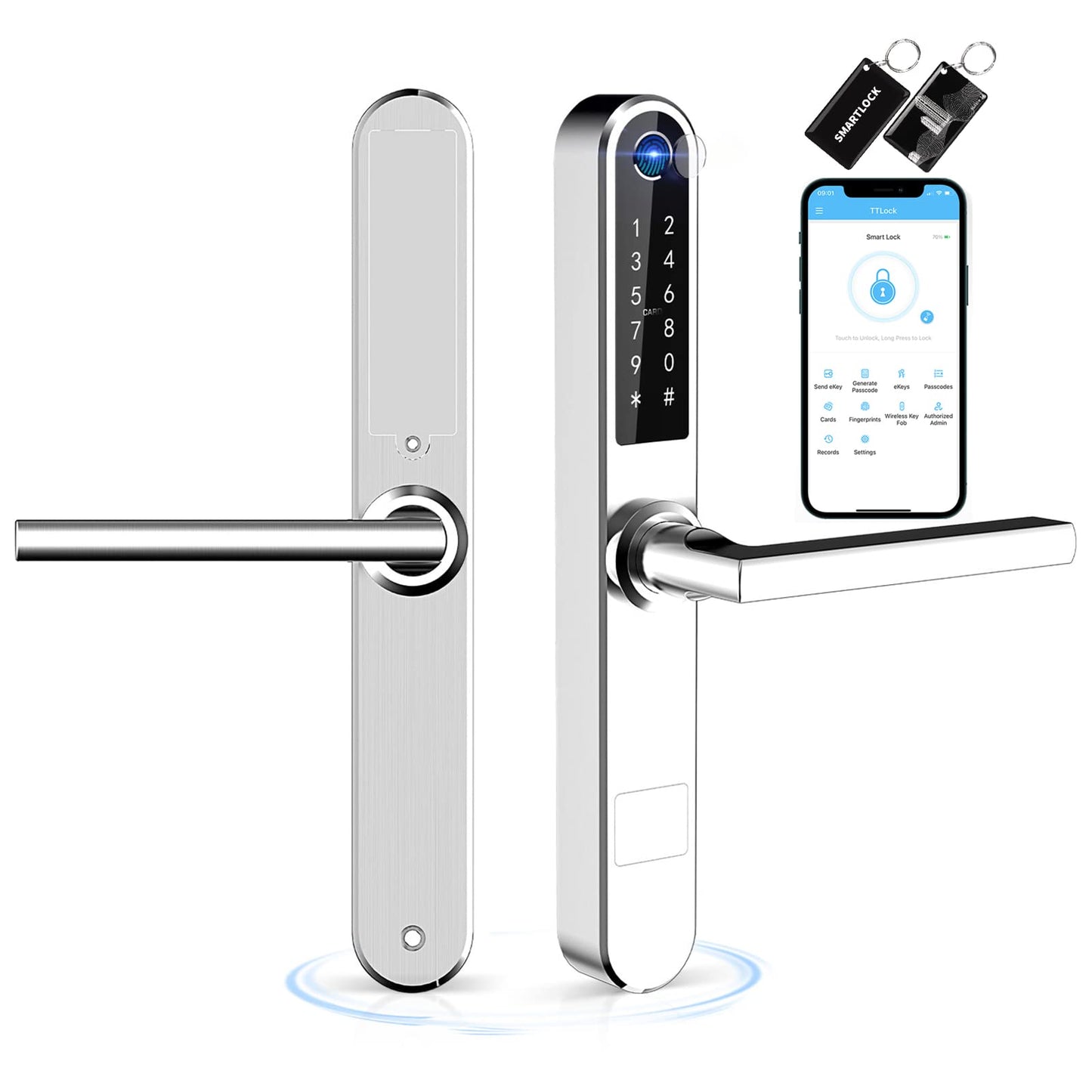Ruveno Slim Fingerprint Türschloss Silber | Keyless Keypad | Bluetooth | Code | Türgriff