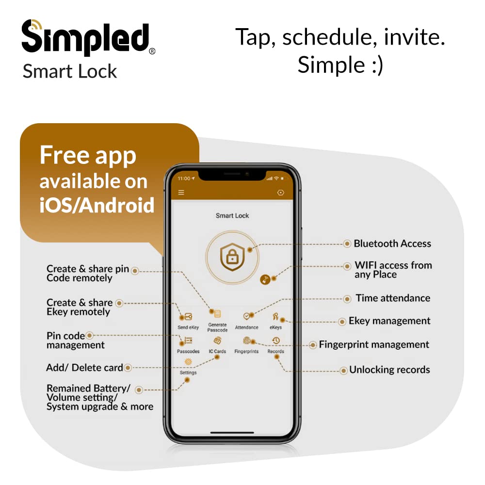 Simpled LF LeverLine Smart Lock, Fingerprint Keyless Security Entry Door Lock, Bluetooth Electronic Deadbolt, Touch Keypad, Smartphone Access (Dark)…