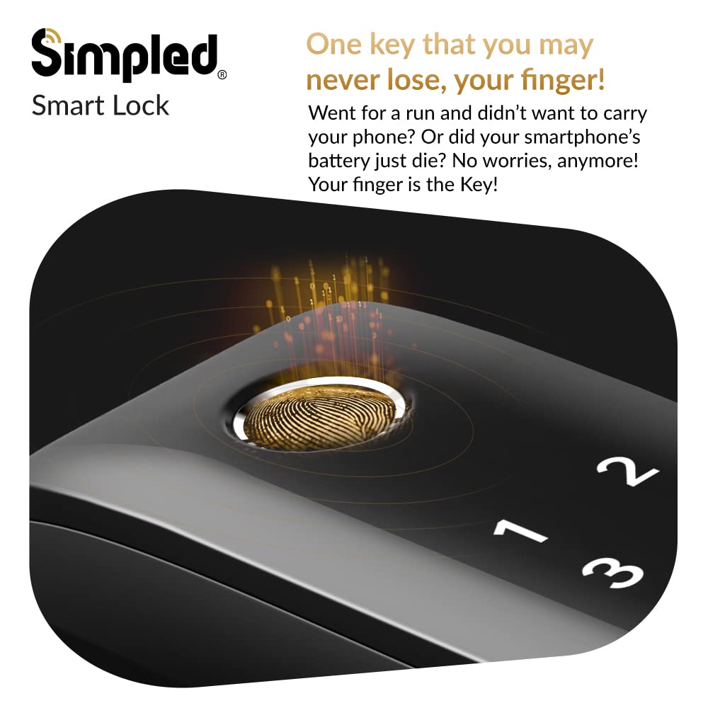 Simpled SF SlimSeries Smart Lock 7-in-1 Fingerprint | Weatherproof | Keyless | Bluetooth | Schwarz