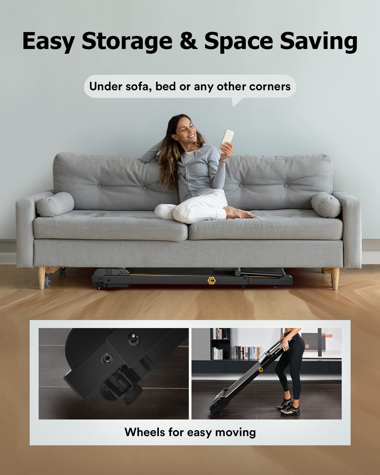 UREVO 2.25HP Treadmills for home foldable, 1-10 KM/H Compact Design Walking Pad with 12 HIIT Modes, Portable Folding treadmill for Home Office