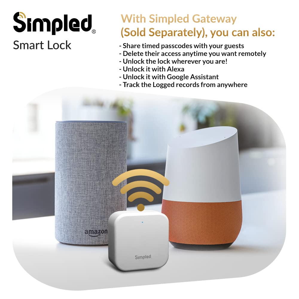 Simpled LF LeverLine Smart Lock, Fingerprint Keyless Security Entry Door Lock, Bluetooth Electronic Deadbolt, Touch Keypad, Smartphone Access (Dark)…