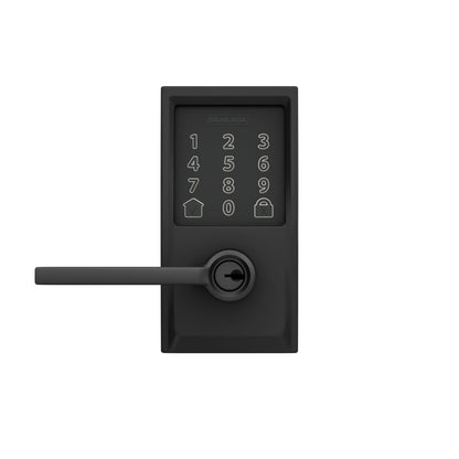 Schlage FE789WBCEN622LAT Encode Century WiFi Latitude Lever Smart Keyless Entry Touchscreen Door Lock, Matte Black