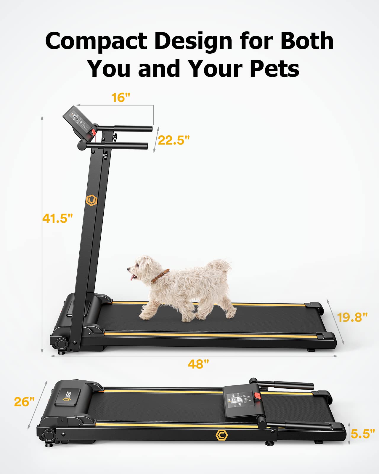 UREVO 2.25HP Treadmills for home foldable, 1-10 KM/H Compact Design Walking Pad with 12 HIIT Modes, Portable Folding treadmill for Home Office