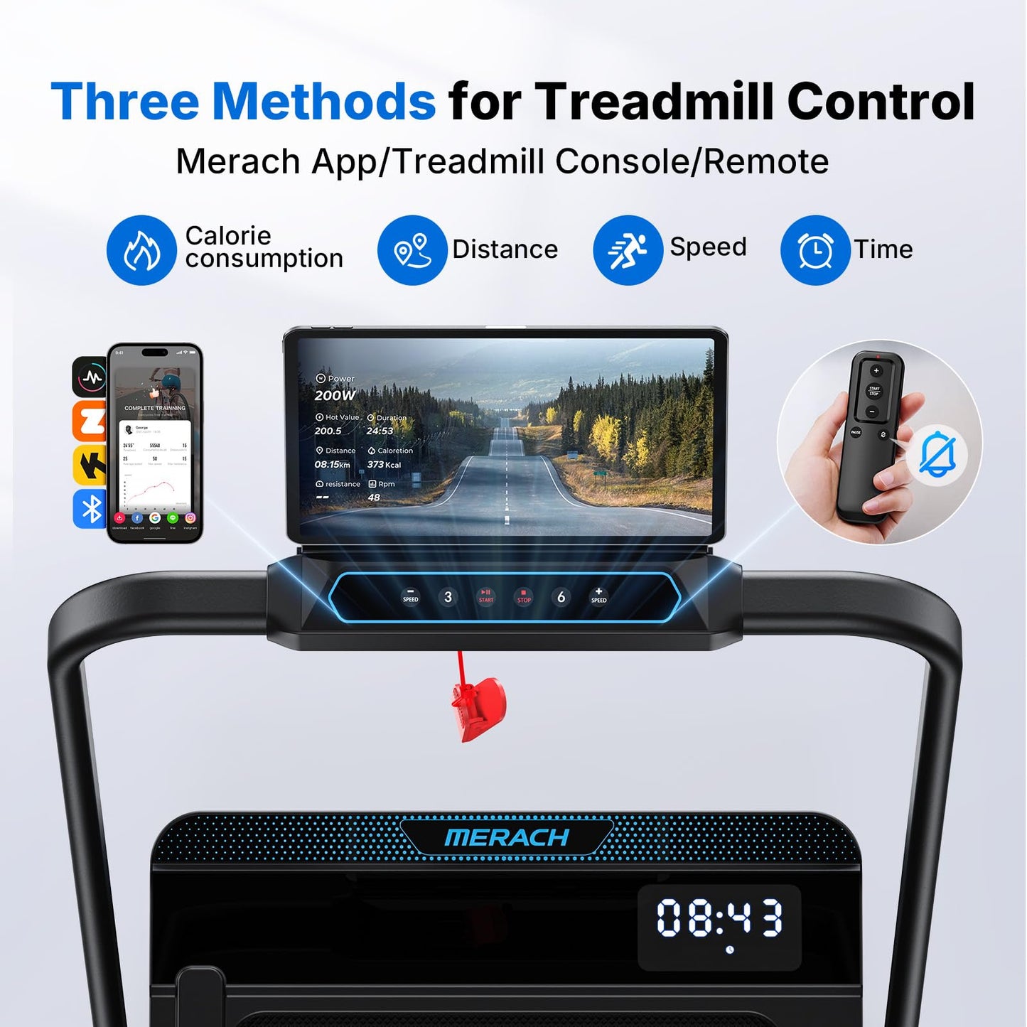 MERACH Walking Pad Treadmill with 6% Incline, 2-in-1 Foldable Treadmill for Home with Handrails, 3.0HP Motor, Max Speed 12km/h, LED Display & Smart APP, 300 LBS Weight Capacity, Space-Saving Design