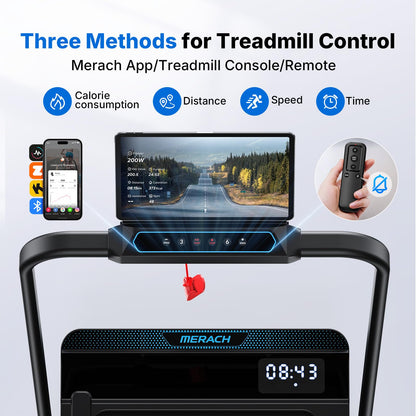 MERACH Walking Pad Treadmill with 6% Incline, 2-in-1 Foldable Treadmill for Home with Handrails, 3.0HP Motor, Max Speed 12km/h, LED Display & Smart APP, 300 LBS Weight Capacity, Space-Saving Design