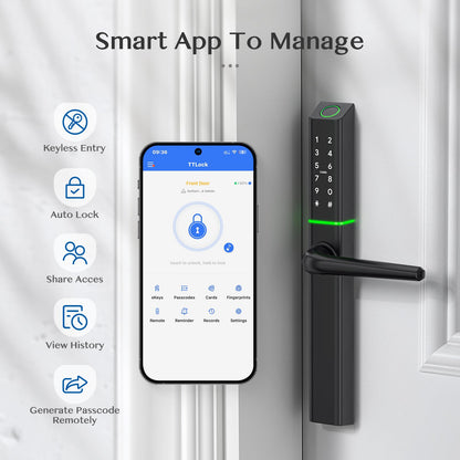 Ruveno Weatherproof Fingerprint Türschloss mit Griff | Keyless | Bluetooth | APP | Silm