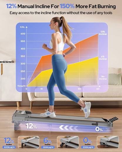 Treadmill Walking Pad with 12% Incline & Height Adjustable Handle Bar, Trisomy 4 in 1 Walking Pad with Handle Bar, 350LBS Foldable Walking Pad Treadmill with Incline for Home, 3.5HP Small Treadmills