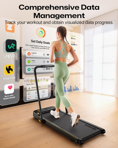 UREVO Home Treadmill with APP, 3 in 1 Folding Walking Pad with Dual Shock Absorption, ‎1-10km/h, Foldable Electric Treadmill with Remote Control and LED for Home/Office (Fonce)