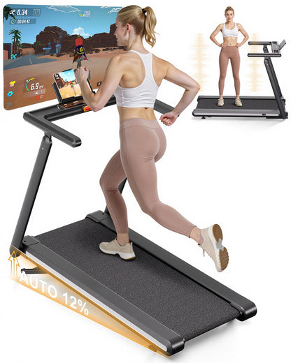 Lacuffy Foldable Treadmill with 12% Auto Incline, 181KG Capacity Treadmills for Heavy People, 18KM/H Running Machine for Home, APP Control with AI Coach, 4 Massage Modes