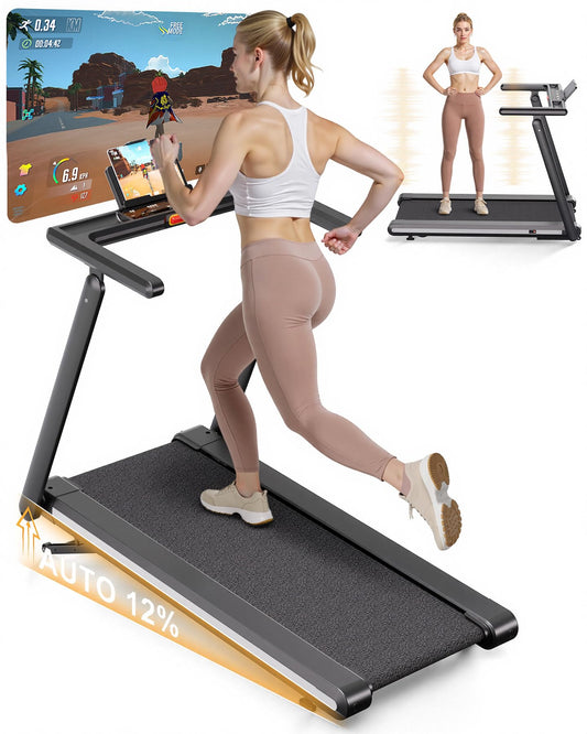 Lacuffy Foldable Treadmill with 12% Auto Incline, 181KG Capacity Treadmills for Heavy People, 18KM/H Running Machine for Home, APP Control with AI Coach, 4 Massage Modes