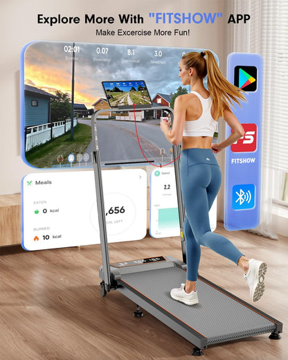 Treadmill Walking Pad with 12% Incline & Height Adjustable Handle Bar, Trisomy 4 in 1 Walking Pad with Handle Bar, 350LBS Foldable Walking Pad Treadmill with Incline for Home, 3.5HP Small Treadmills