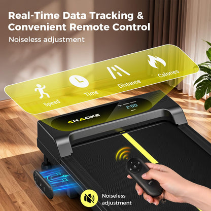 CHAOKE Walking Pad with 9% Incline - Under Desk Treadmill with App, 2.7HP 1-10KM/H Running Machine Built-in Speaker One-Piece Molded, 330 lbs Capacity, Jogging Machine for Home Office