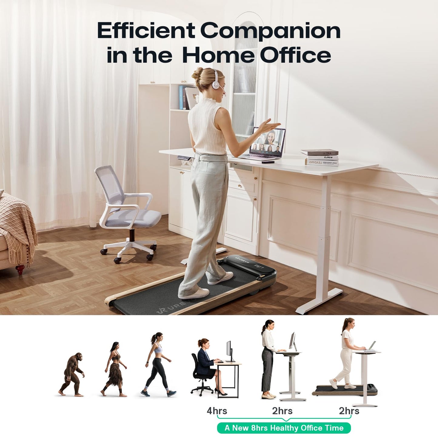 UREVO Wooden Walking Pad with SmartCoach APP, Under Desk Treadmill for Office, Portable Treadmills for Home, Walking Jogging Machine 1-6 km/h with Remote Control, Classic Wooden Aesthetic