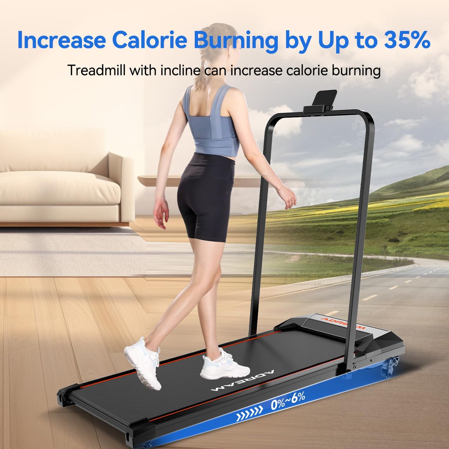 Walking Pad Treadmill with Incline, ADREAM Foldable Under Desk Treadmill, Portable Walking Running Machine with Remote Control and LED Display
