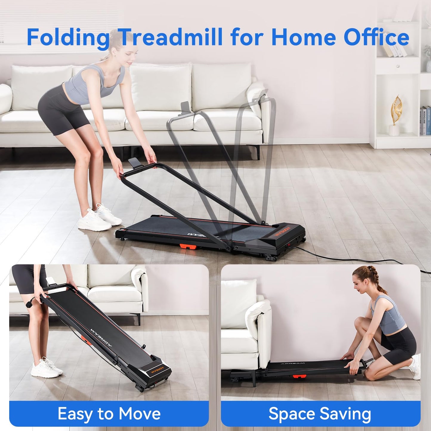 Walking Pad Treadmill with Incline, ADREAM Foldable Under Desk Treadmill, Portable Walking Running Machine with Remote Control and LED Display