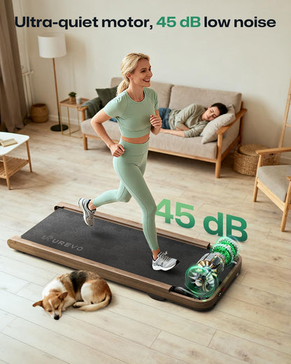 UREVO Wooden Walking Pad with SmartCoach APP, Under Desk Treadmill for Office, Portable Treadmills for Home, Walking Jogging Machine 1-6 km/h with Remote Control, Classic Wooden Aesthetic