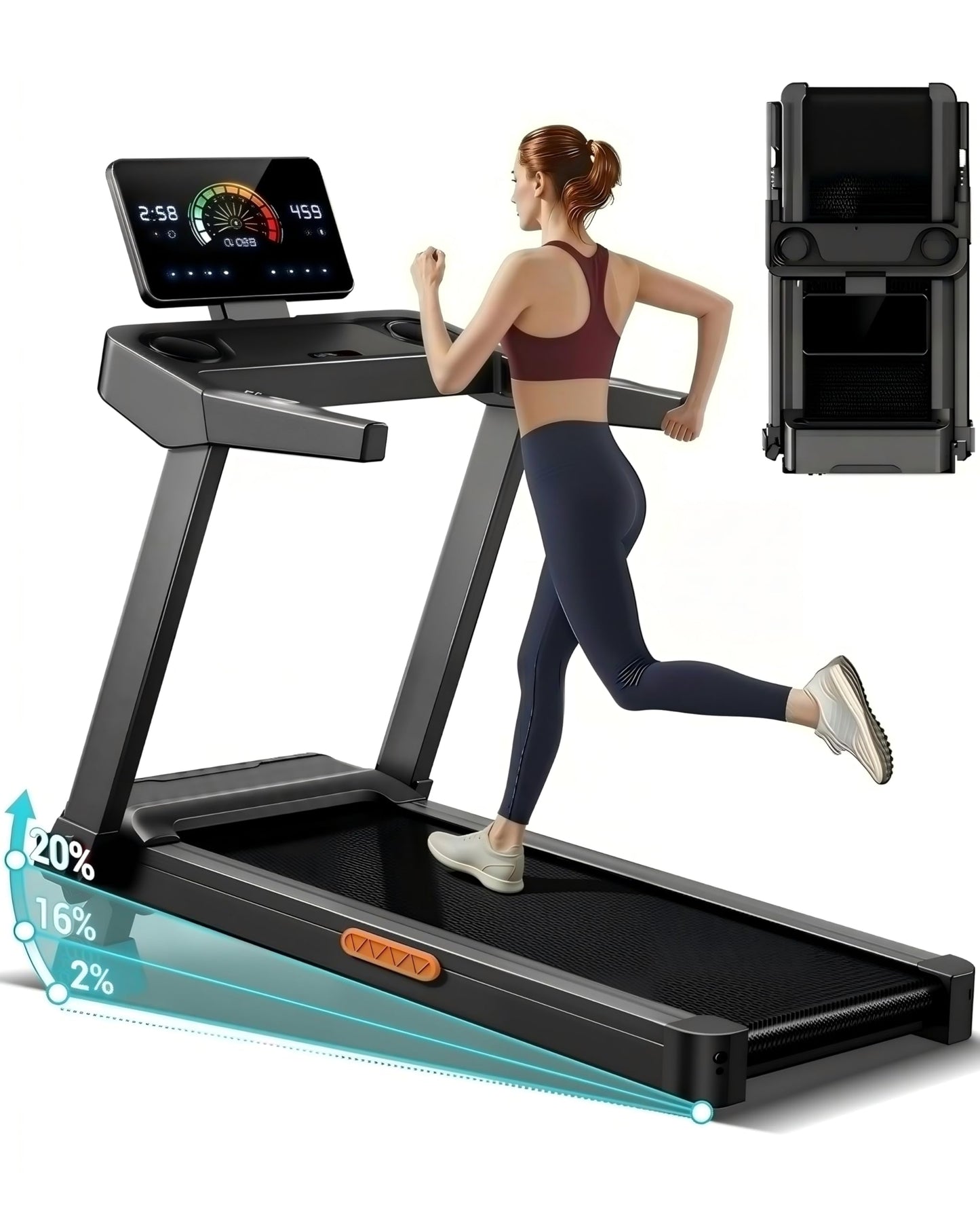 CURSOR FITNESS Foldable Treadmill for Home with 20% Incline, 14KM/H Folding Treadmills with Handles, Portable Indoor Running Machine with 180KG Weight Capacity, Large Running Belt and LED Touch Screen