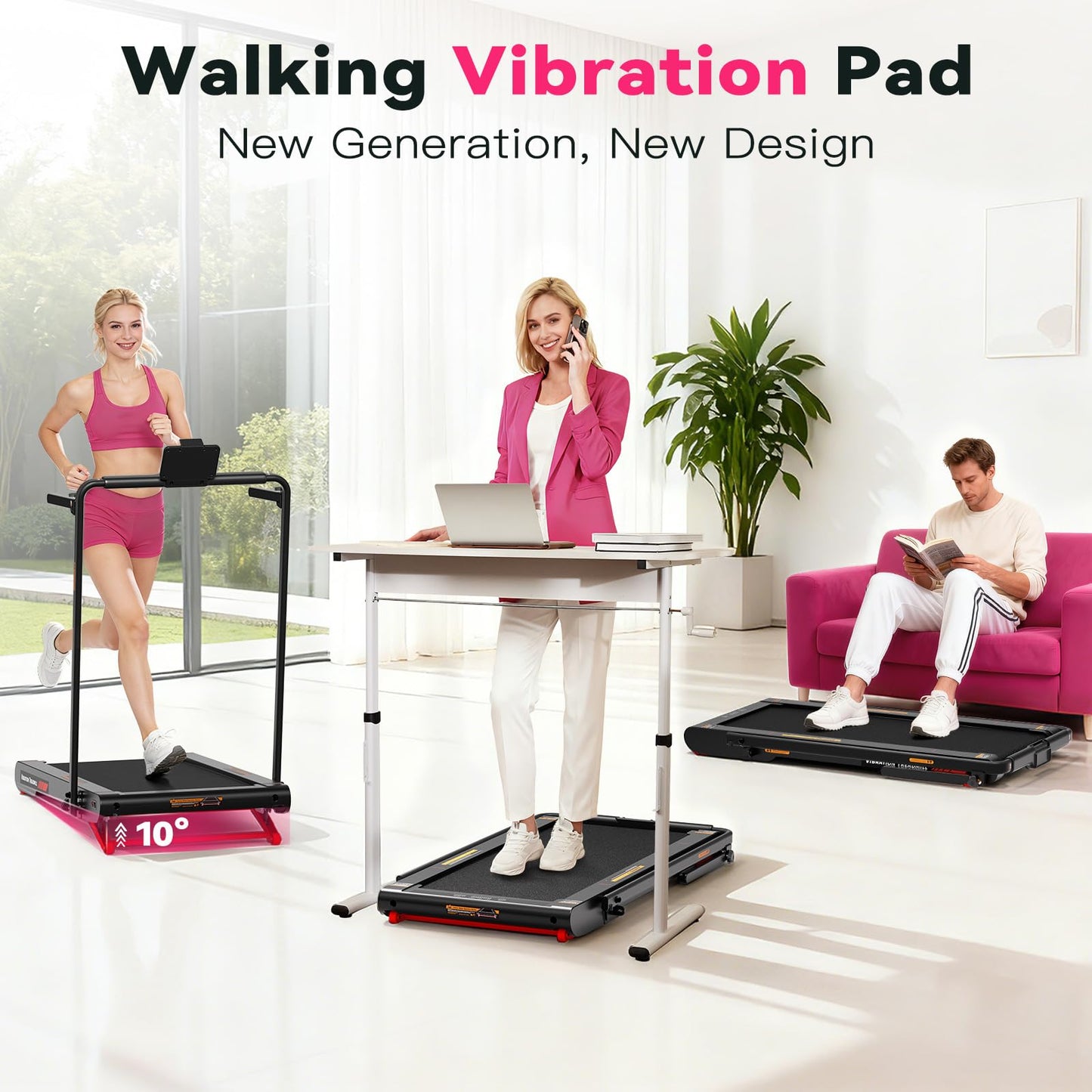 Sperax 4‑in‑1 Vibration Treadmill, 10% Auto Incline Foldable Walking Pad, Max Speed 12km/h with APP & Remote Control for Home Use