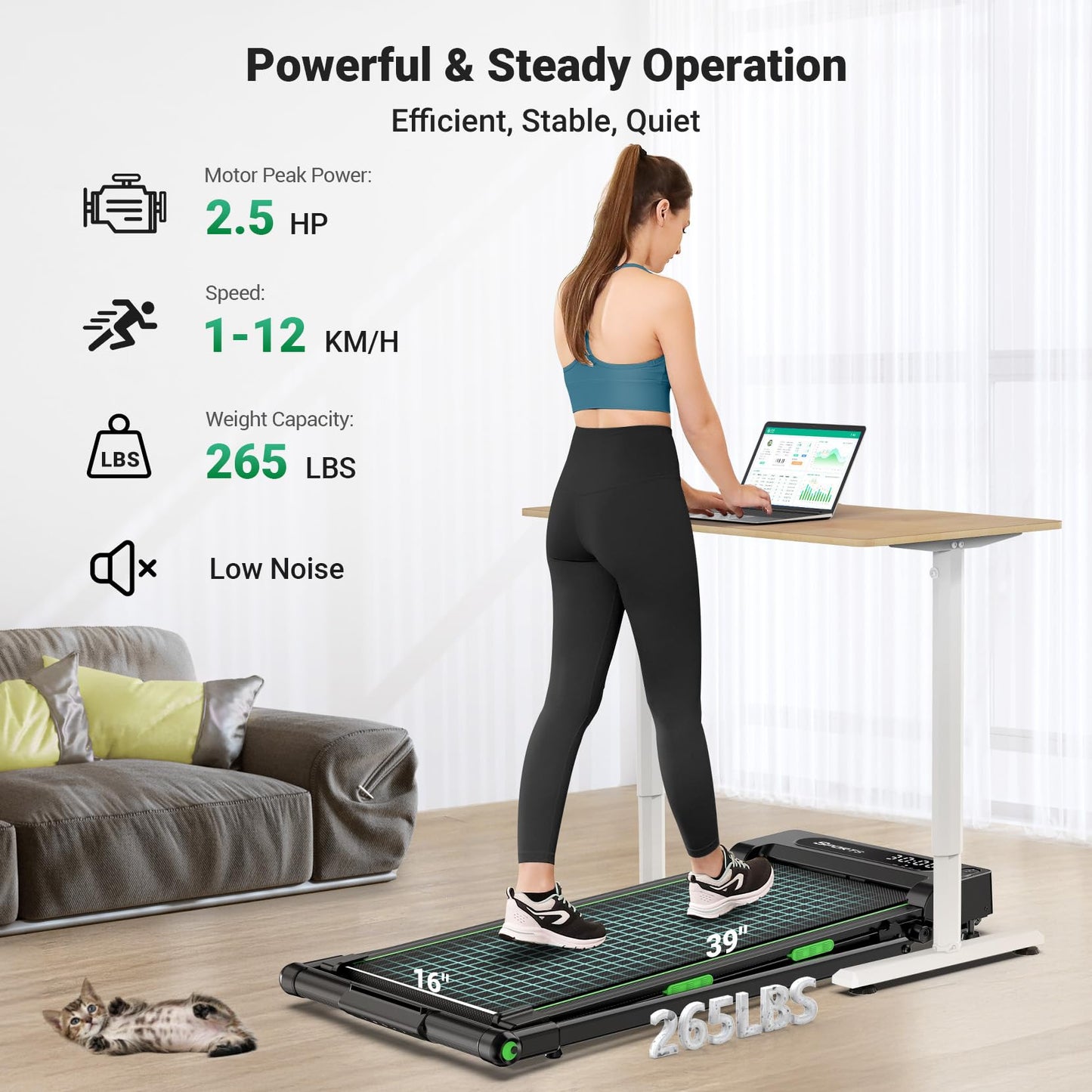 THERUN 2-in-1 Walking Pad Treadmill for Home Office, 2.5HP Quiet Motor, 1-12km/h, 98x42cm Wide Running Belt, Dual Shock Absorption, LED Display, Remote Control, Foldable Compact Walking Treadmill