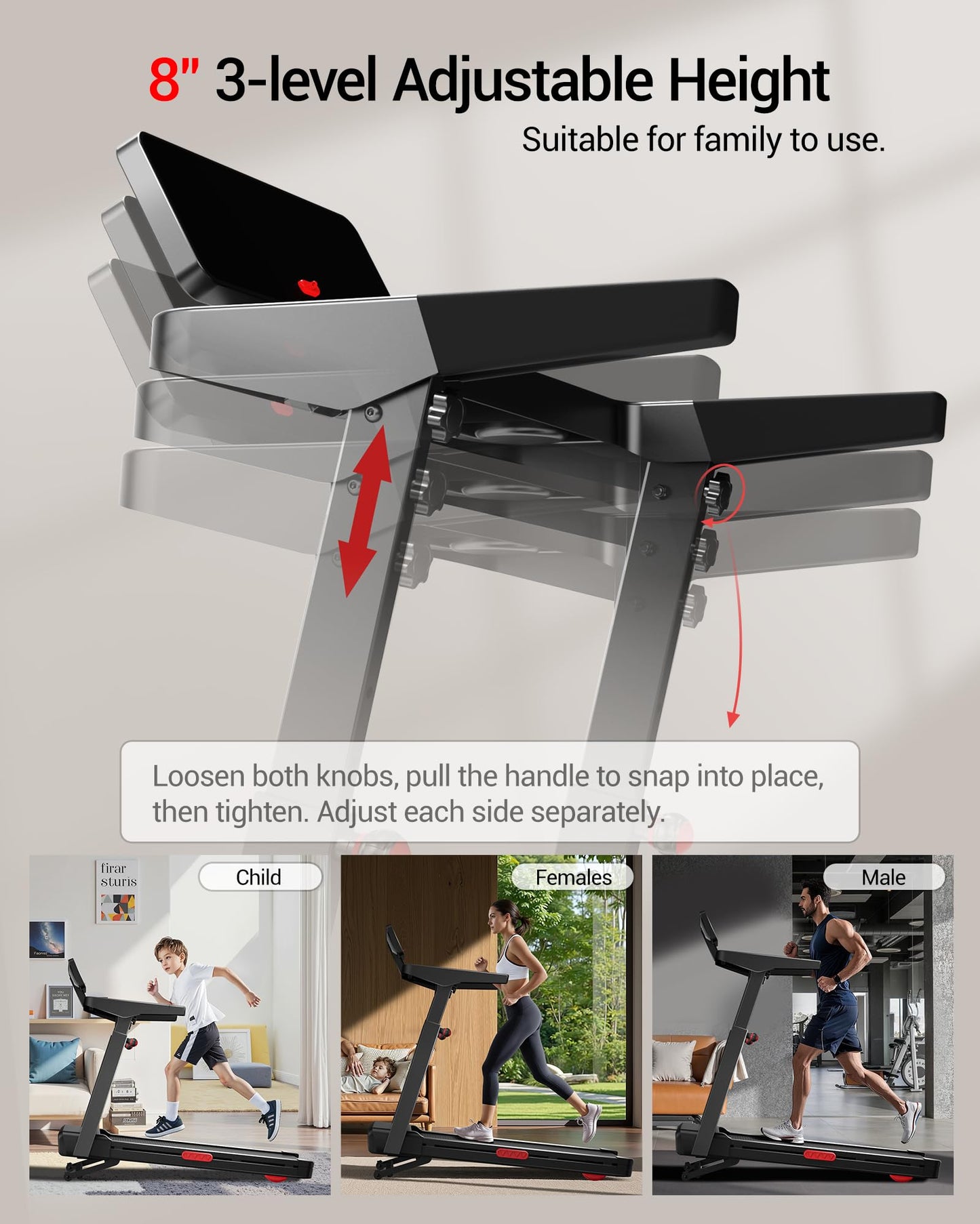 Foldable Treadmills for Home with 20% Auto Incline, 14KM/H Treadmill with Handles, Running Machine for Heavy People, 180KG Weight Capacity, Large Running Belt and Intelligent LED Touch Screen