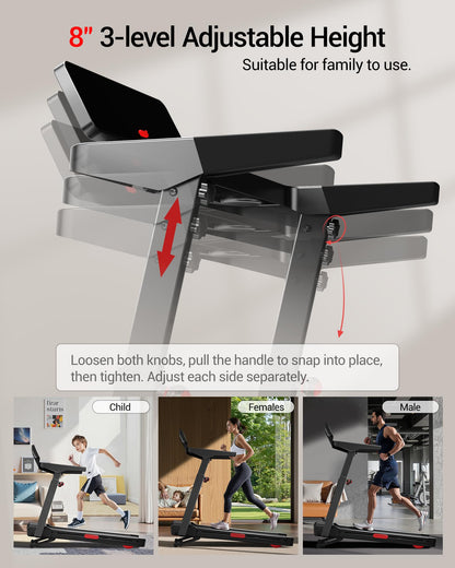 Foldable Treadmills for Home with 20% Auto Incline, 14KM/H Treadmill with Handles, Running Machine for Heavy People, 180KG Weight Capacity, Large Running Belt and Intelligent LED Touch Screen