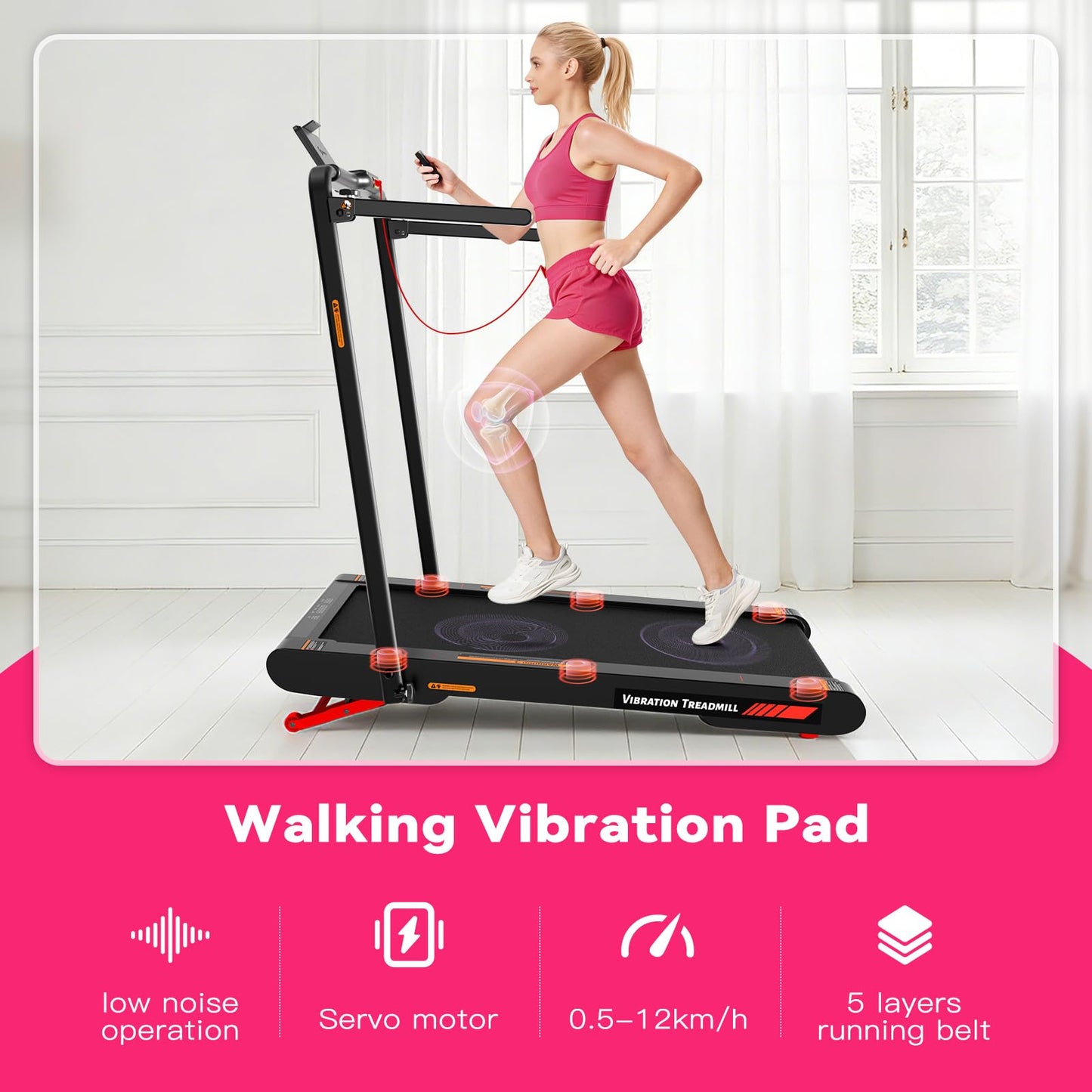 Sperax 4‑in‑1 Vibration Treadmill, 10% Auto Incline Foldable Walking Pad, Max Speed 12km/h with APP & Remote Control for Home Use