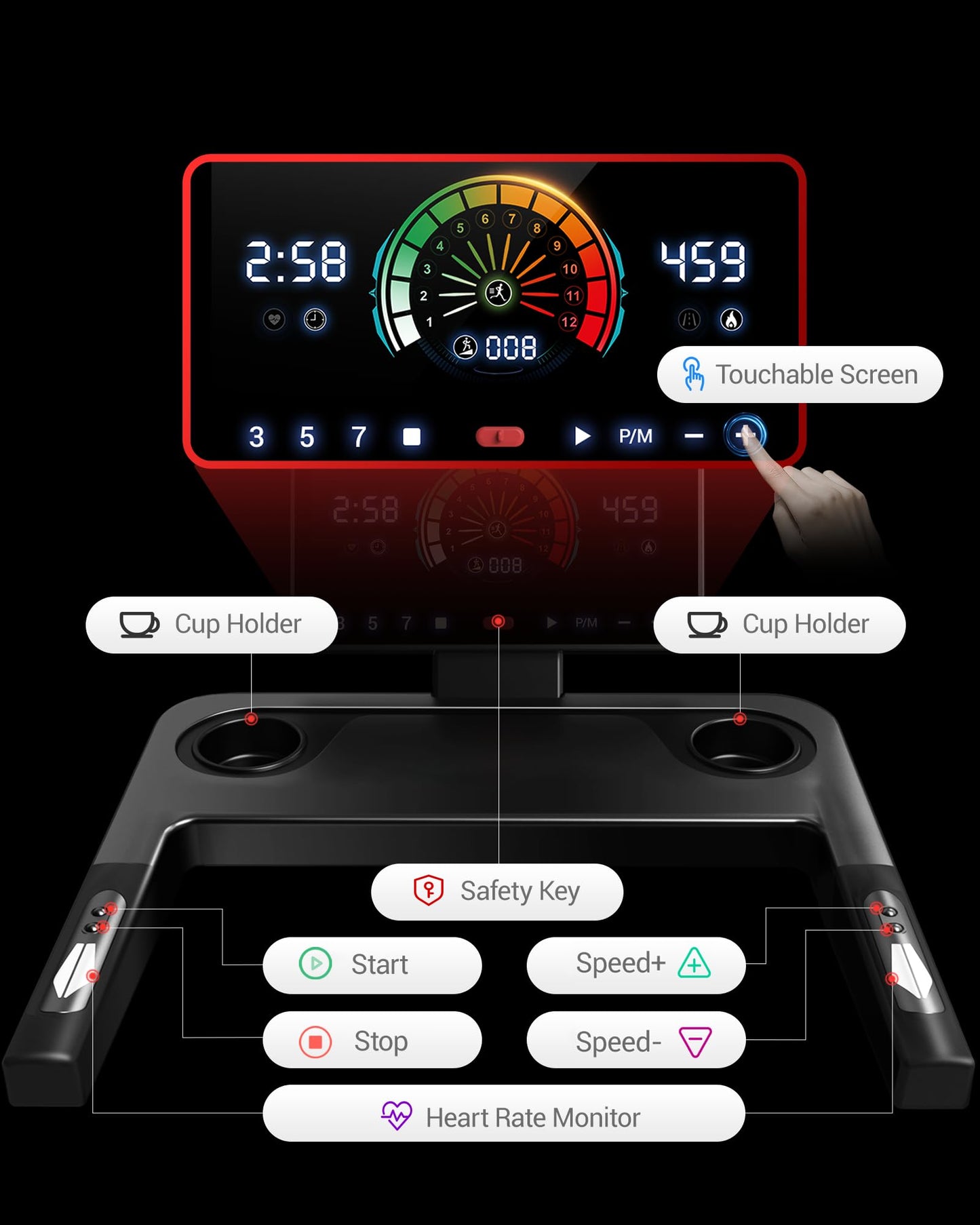 CURSOR FITNESS Foldable Treadmill for Home with 20% Incline, 14KM/H Folding Treadmills with Handles, Portable Indoor Running Machine with 180KG Weight Capacity, Large Running Belt and LED Touch Screen