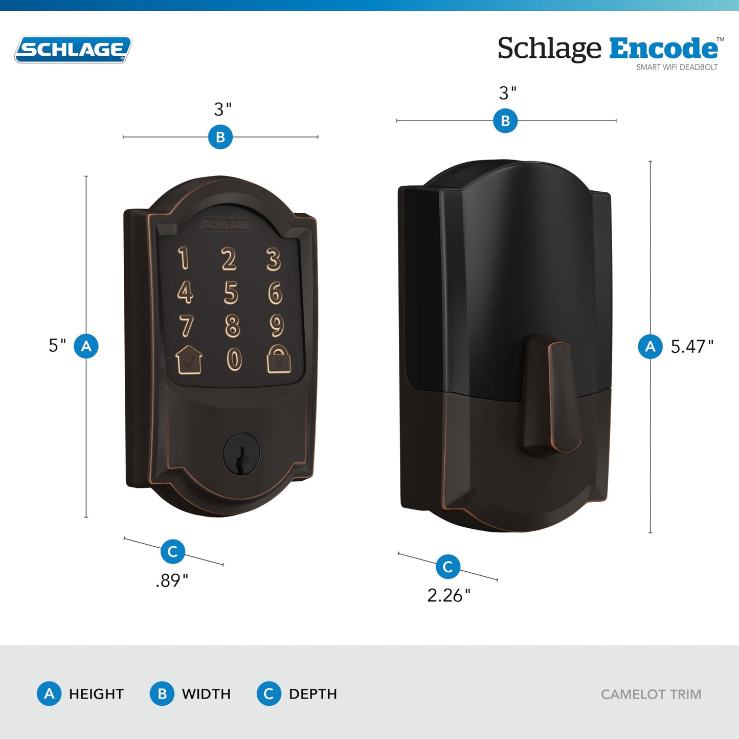 Schlage Encode Smart WiFi Deadbolt | Keyless Touchscreen | Alexa Google | Guest Codes | Bronze