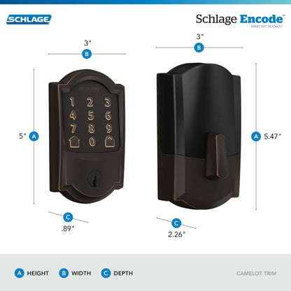 Schlage Encode Smart WiFi Deadbolt | Keyless Touchscreen | Alexa Google | Guest Codes | Bronze