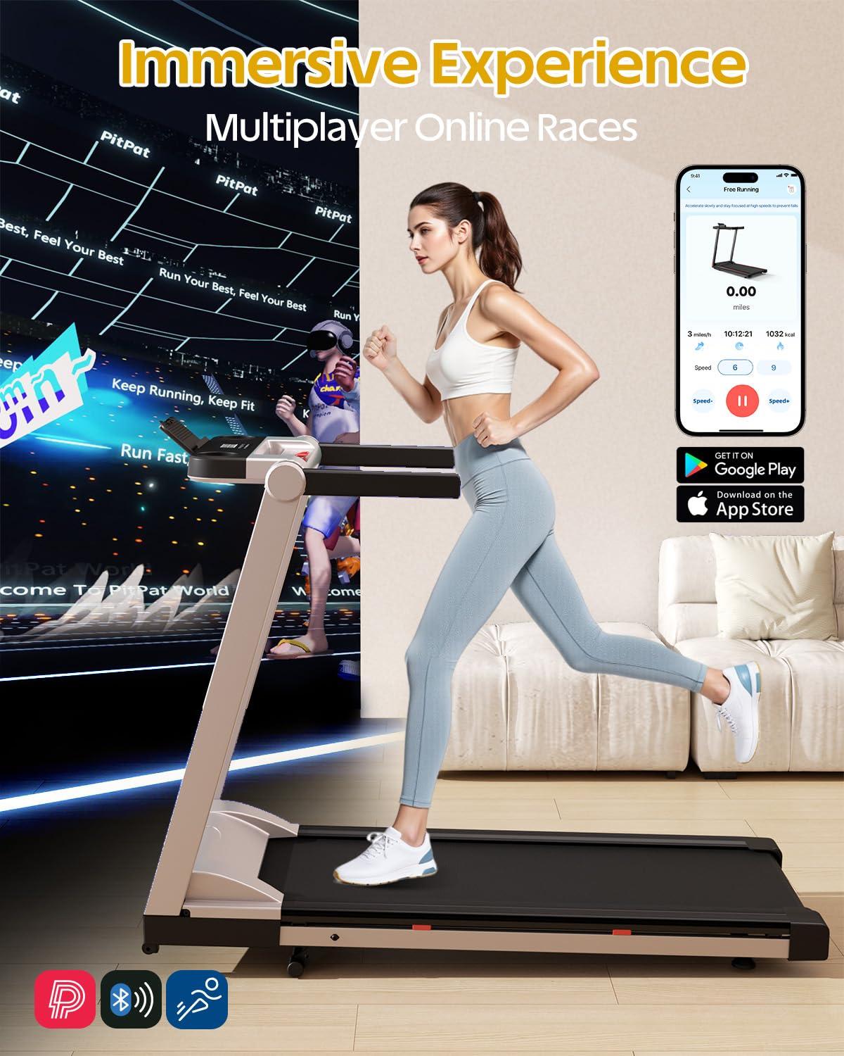 Lacuffy Treadmills for Home Foldable 112x42cm, 158kg Weight Capacity, 16km/h, 6% Incline Folding Treadmill for Heavy People, Raceable Foldable Treadmill with Multi-runner Race, Door to Door Delivery