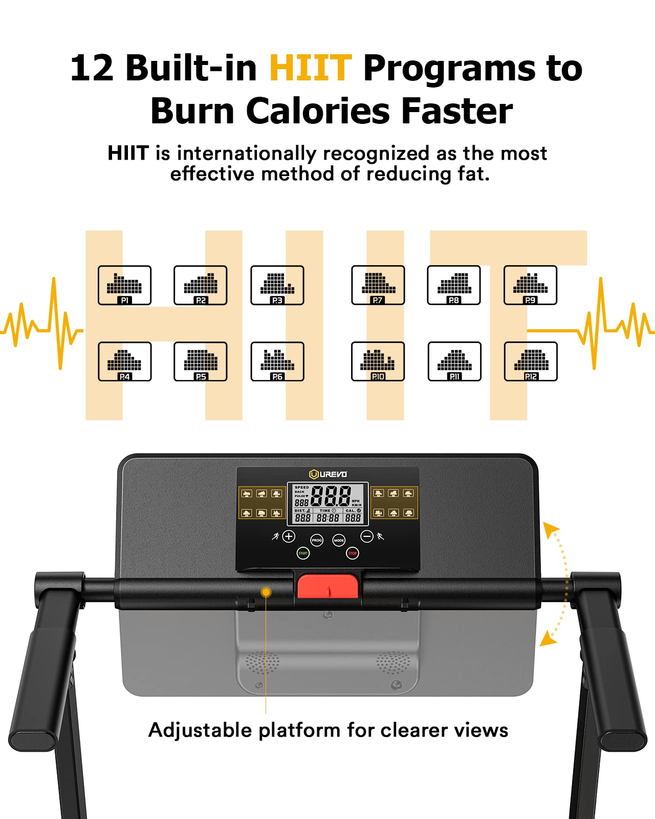 UREVO 2.25HP Treadmills for home foldable, 1-10 KM/H Compact Design Walking Pad with 12 HIIT Modes, Portable Folding treadmill for Home Office