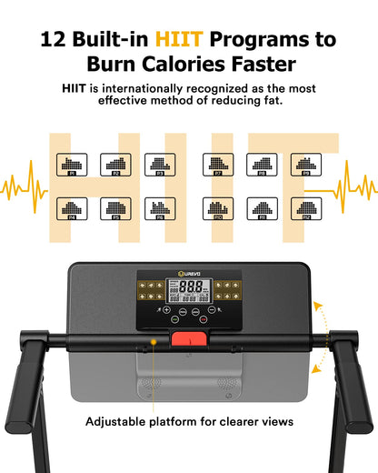 UREVO 2.25HP Treadmills for home foldable, 1-10 KM/H Compact Design Walking Pad with 12 HIIT Modes, Portable Folding treadmill for Home Office