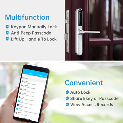 Ruveno Slim Fingerprint Türschloss Silber | Keyless Keypad | Bluetooth | Code | Türgriff