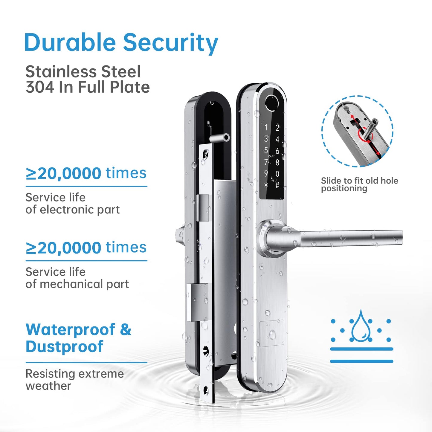 Ruveno Slim Fingerprint Türschloss Silber | Keyless Keypad | Bluetooth | Code | Türgriff