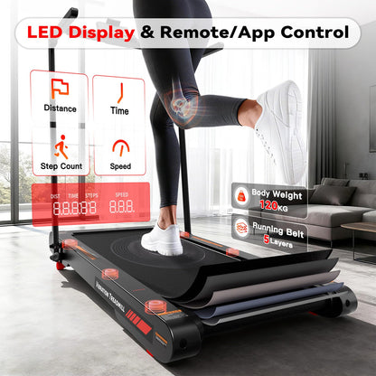Sperax 4‑in‑1 Foldable Vibration Walking Pad, 2.5HP Home Treadmill, 12 km/h Max Speed, 6% Incline, LED Display, App & Remote Control Compatible