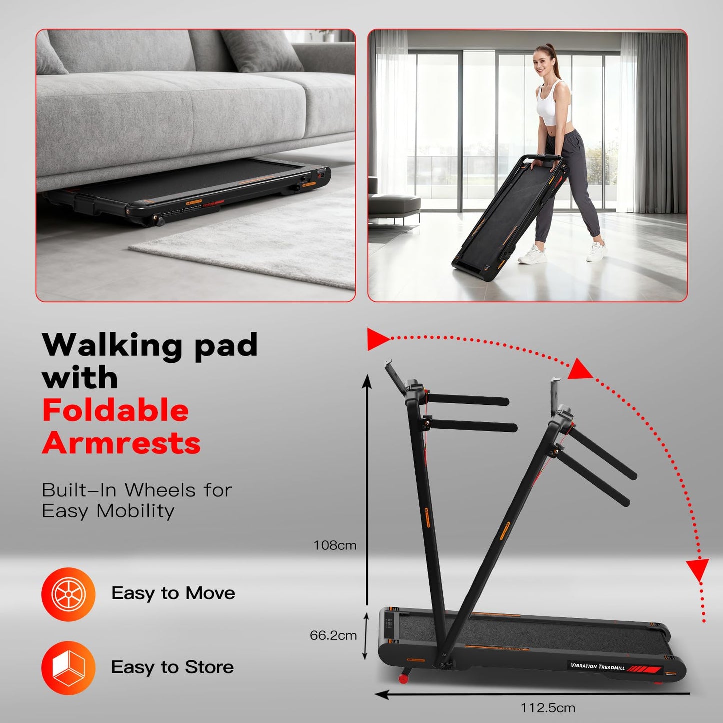 Sperax 4‑in‑1 Foldable Vibration Walking Pad, 2.5HP Home Treadmill, 12 km/h Max Speed, 6% Incline, LED Display, App & Remote Control Compatible