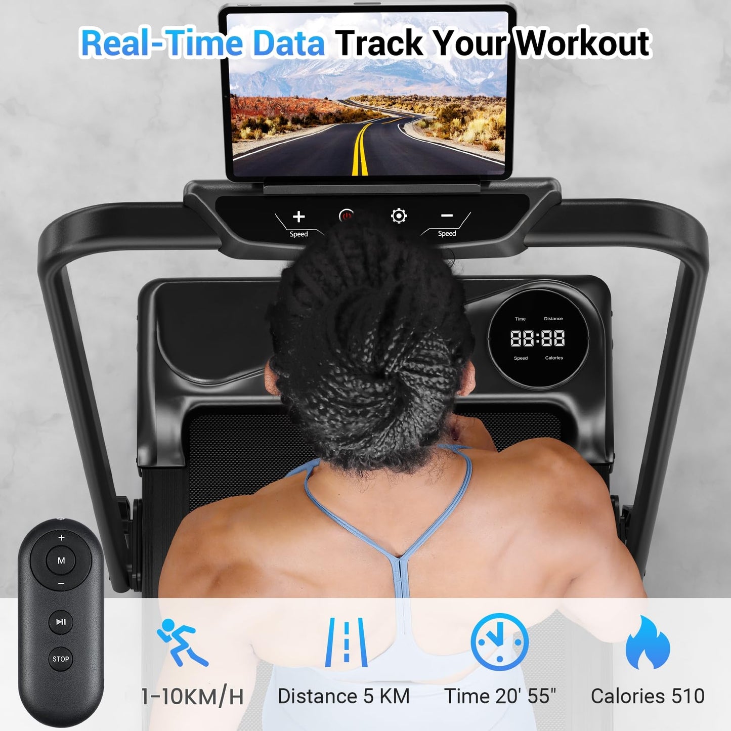 THERUN Lightweight Walking Pad for Home, 2-in-1 Portable Treadmill with 2.5HP Motor 1-10 km/h, Foldable Jogging Machine for Small Apartments, Remote Control, No Assembly Required, Easy Storage