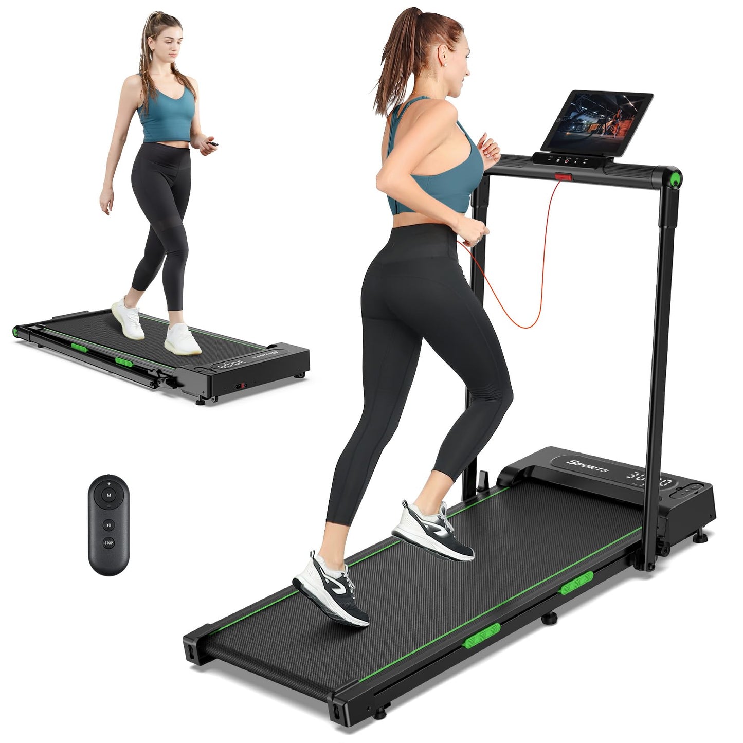 THERUN 2-in-1 Walking Pad Treadmill for Home Office, 2.5HP Quiet Motor, 1-12km/h, 98x42cm Wide Running Belt, Dual Shock Absorption, LED Display, Remote Control, Foldable Compact Walking Treadmill
