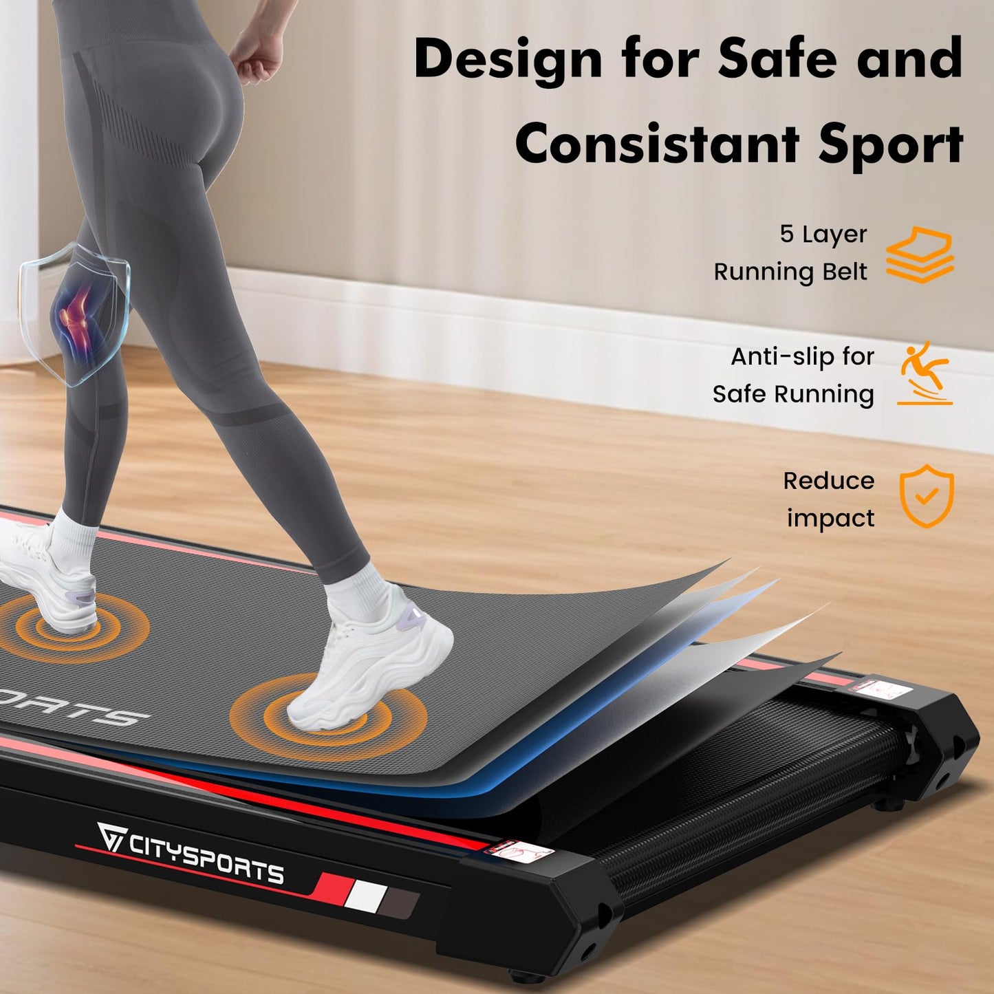 CITYSPORTS 8% Incline Folding Treadmill, Walking Pad, Fitness Under Desk Treadmill with Remote Control, APP, 1-12KM/H, LED Display, 120kg Weight Capacity