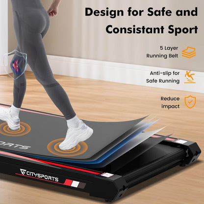 CITYSPORTS 8% Incline Folding Treadmill, Walking Pad, Fitness Under Desk Treadmill with Remote Control, APP, 1-12KM/H, LED Display, 120kg Weight Capacity