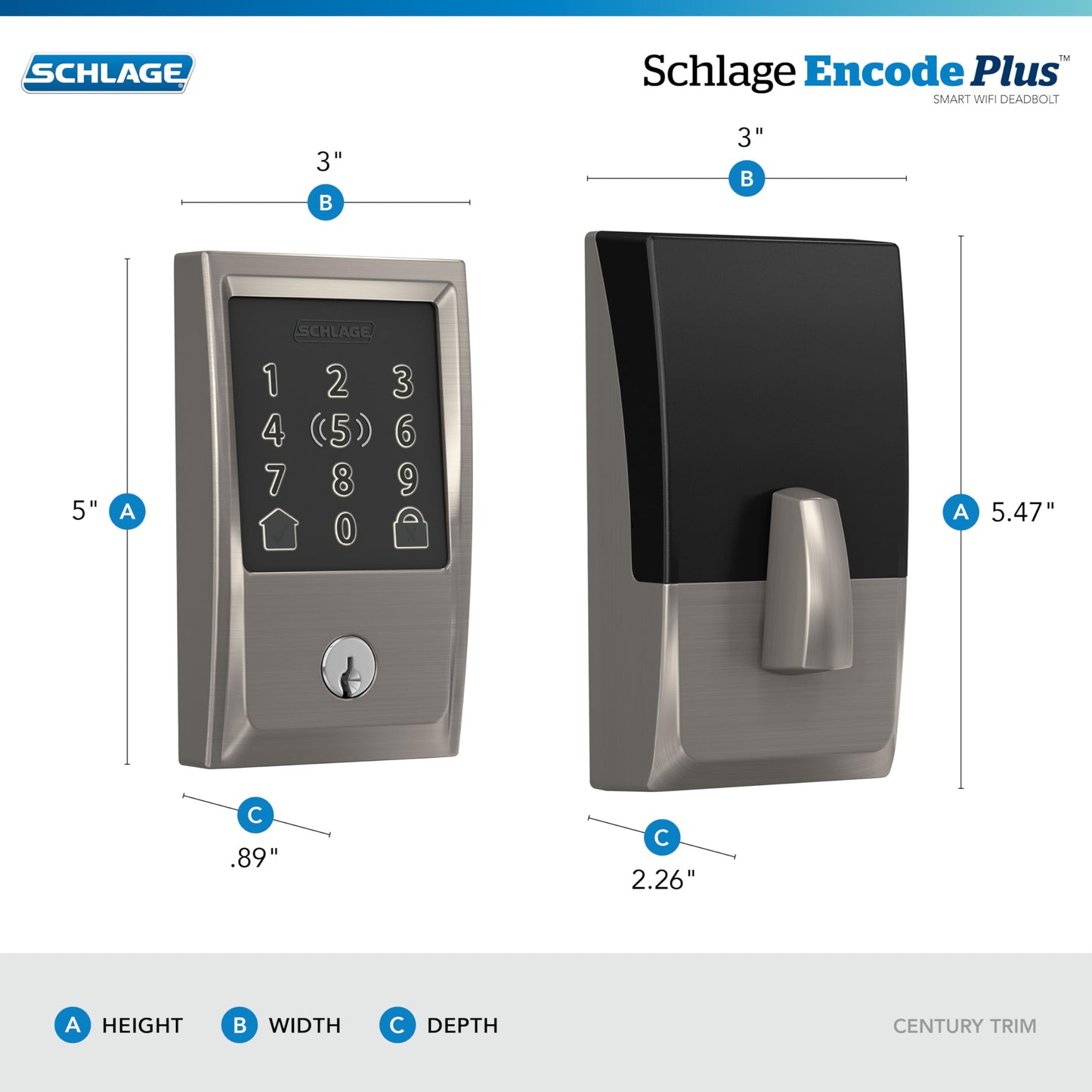 SCHLAGE BE499WBCEN619 Encode Plus Smart WiFi Deadbolt Lock, Satin Nickel