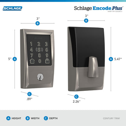 SCHLAGE BE499WBCEN619 Encode Plus Smart WiFi Deadbolt Lock, Satin Nickel
