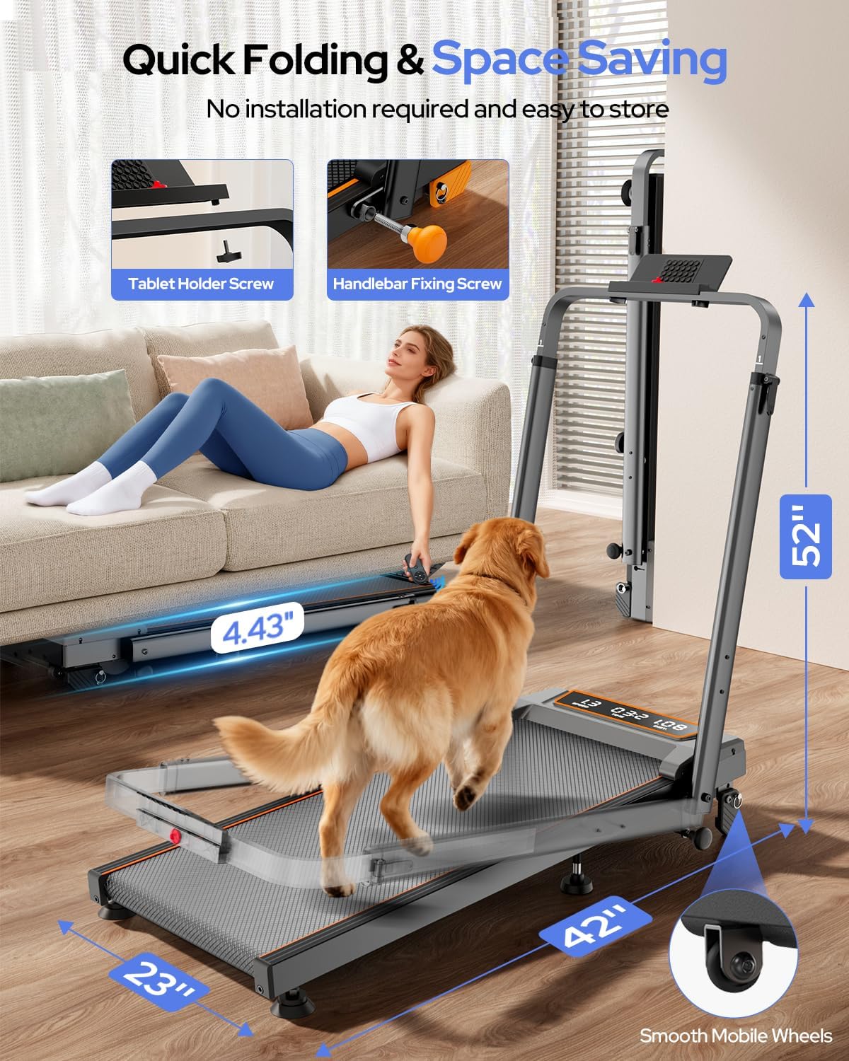 Treadmill Walking Pad with 12% Incline & Height Adjustable Handle Bar, Trisomy 4 in 1 Walking Pad with Handle Bar, 350LBS Foldable Walking Pad Treadmill with Incline for Home, 3.5HP Small Treadmills