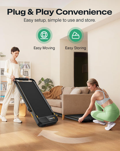 UREVO Home Treadmill with APP, 3 in 1 Folding Walking Pad with Dual Shock Absorption, ‎1-10km/h, Foldable Electric Treadmill with Remote Control and LED for Home/Office (Fonce)