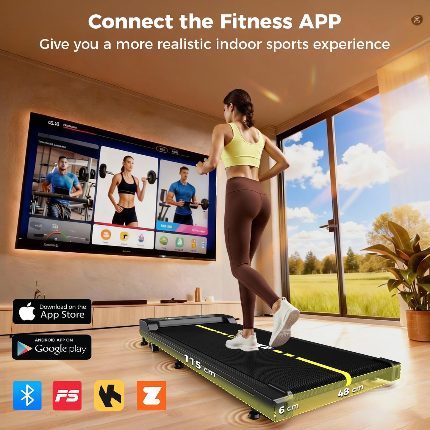 CHAOKE Walking Pad with 9% Incline - Under Desk Treadmill with App, 2.7HP 1-10KM/H Running Machine Built-in Speaker One-Piece Molded, 330 lbs Capacity, Jogging Machine for Home Office
